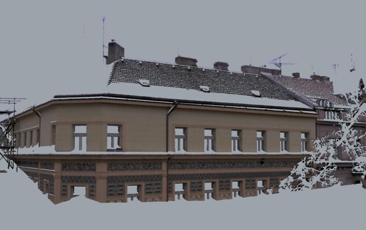 Laserové zaměření vnější obálky nárožního domu Přemyslovská